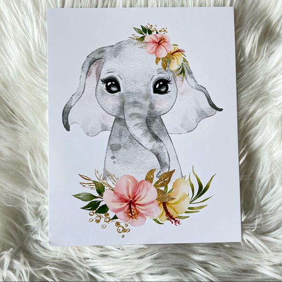 Cute Watercolor Floral Elephant Wall Art Print Poster Unframed - Picture 13 of 15
